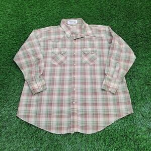 Vintage 80s Dee-Cee Pearl Snap Shirt XL 18 26x30 Shadow Plaid